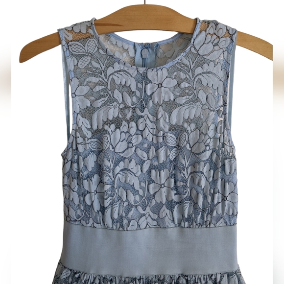 Like New ASOS Petite Salon Lace Applique Midi Prom Dress Sz US 2 Pastel Blue - Picture 3 of 7